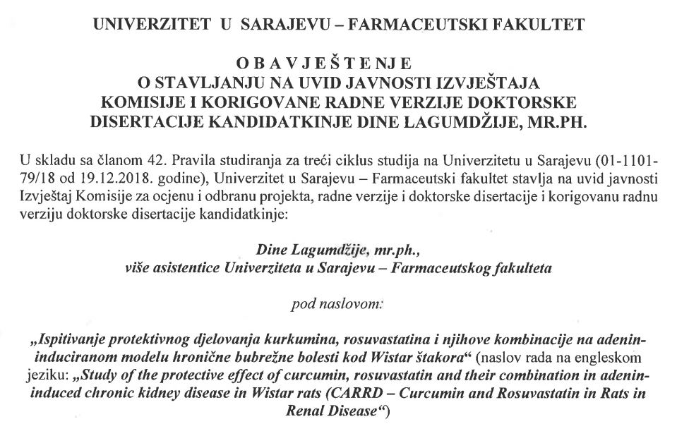 Obavjestenje o stavljanju na uvid javnosti Dina Lagumdzija